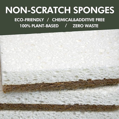 CELOX 12 Pack Coconut Fiber Biodegradable Sponges, Non Scratch Kitchen Cleaning Sponge, Eco-Friendly Dual-Sided Sponge for Dishwashing