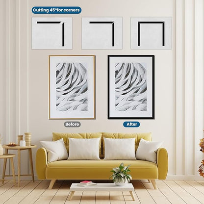 Peel and Stick Molding Trim Waterproof Mirror Tape Border Flexible Wall Trim Molding Self Adhesive for Home Decoration Wall Protection(65.6 Ft)