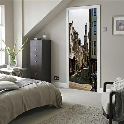 A.Monamour 3D Door Stickers for Interior Doors Tower of Westerkerk Church in Amsterdam, Netherlands Vinyl Waterproof Self Adhesive Door Mural Decals for Bedroom Office Bathroom 77x200cm