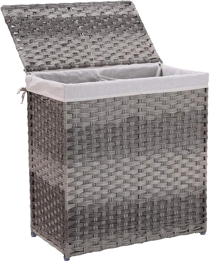 Mxfurhawa Slim Laundry Basket on Wheels, Heavy Duty Cotton Liner Laundry Storage Hamper with Handles, Collapsible Clothes Wire Basket Organizer Laundry Bag (01A)