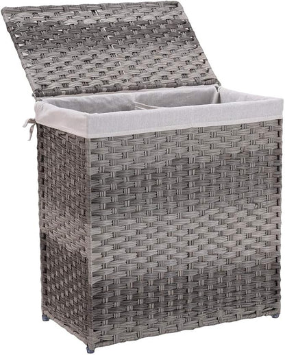 Mxfurhawa Slim Laundry Basket on Wheels, Heavy Duty Cotton Liner Laundry Storage Hamper with Handles, Collapsible Clothes Wire Basket Organizer Laundry Bag (01A)