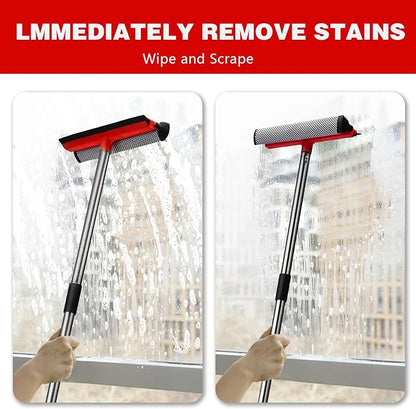Window Squeegee with 59" Extension Poles, 10" Window Cleaner Tool, Window Washing Kit, Glass Door Cleaner, Multi-Use Car Cleaning Tool with Long Handle for Home High Outdoor Windows