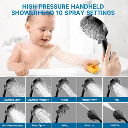 Shower Heads With Handheld Spray Combo,6" High Pressure Rain Shower Head with Filters,5" Handheld Filtered Shower Head,Black Dual Shower Head Set With 69" Stainless Steel Shower Hose