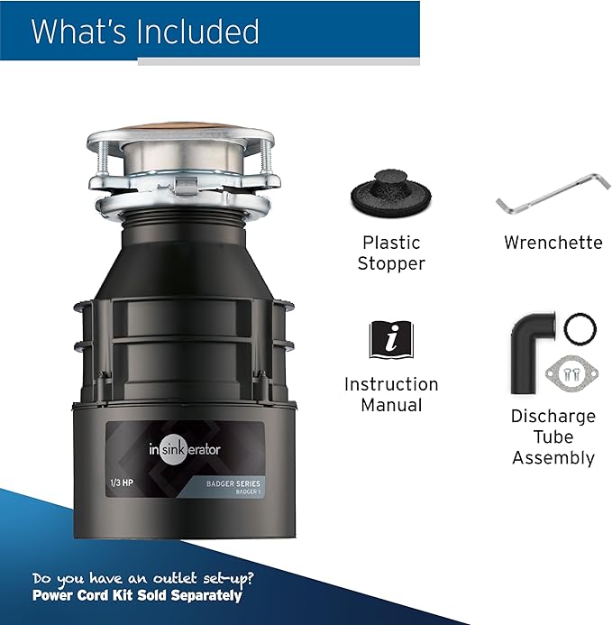 InSinkErator Garbage Disposal, Badger 1, Standard Series, 1/3 HP Continuous Feed, Black, Waterborne Grey Enamel