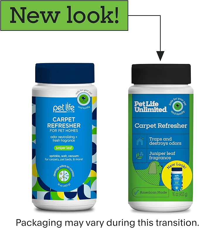 Pet Life Unlimited Carpet Deodorizer Powder, 16 oz, Strong Pet Odor Eliminator & Carpet Freshener, Plant-Based Juniper Leaf Scent, Pet Safe (Pack of 1)