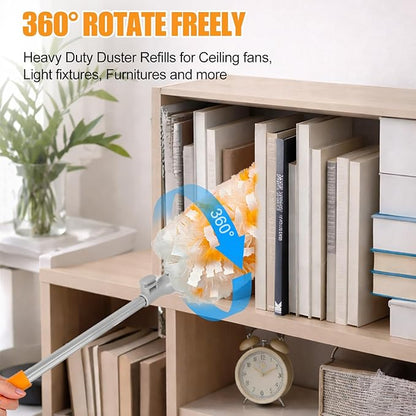Gelibo 6ft Extendable Duster Handle with 5 Refills,Compatible with Swiffer,360°Rotating Ceiling Fan Dusters with Lock, Heavy Duty Microfiber Dusting Pads for Home Cleaning,Blinds,Hard-to-Reach Areas