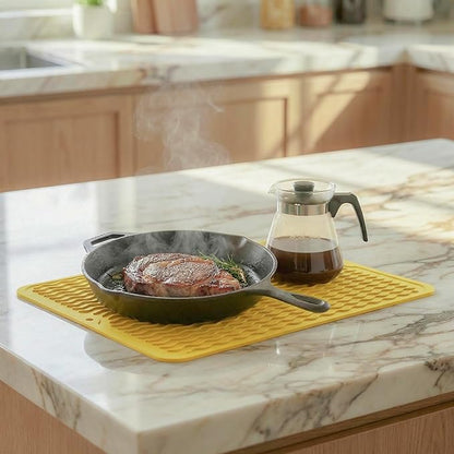 MicoYang Silicone Dish Drying Mat for Multiple Usage,Easy clean,Eco-friendly,Heat-resistant Silicone Mat for Kitchen Counter or Sink,Refrigerator or drawer liner Yellow L 16 inches x 12 inches