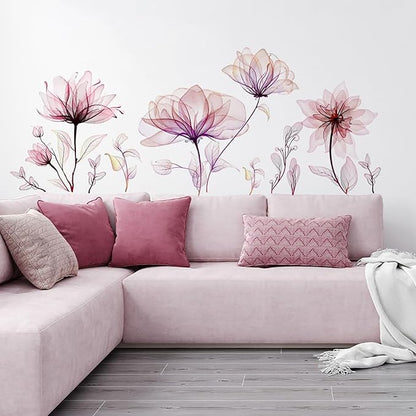 Watercolor Flowers Wall Decals - Removable Vinyl Peel & Stick Floral Wall Art for Girls Boys Nursery Bedroom Living Room Decor