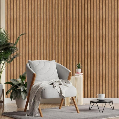 Arthome 17''x120'' Wood Slat Wallpaper, Peel and Stick Self Adhesive Wood Wallpaper PVC Vinyl Decorative Removable Wallpaper Waterproof Faux Wood Grating Stripe Contact Paper for Living Room Bedroom