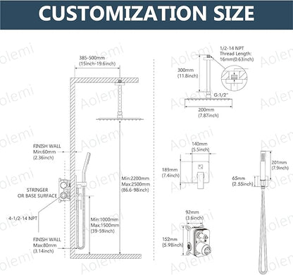 Aolemi Ceiling Mount Rain Shower Head & Handheld Spray with Robust Valve & Trim Kit - Matte Black, 8 Inch Head