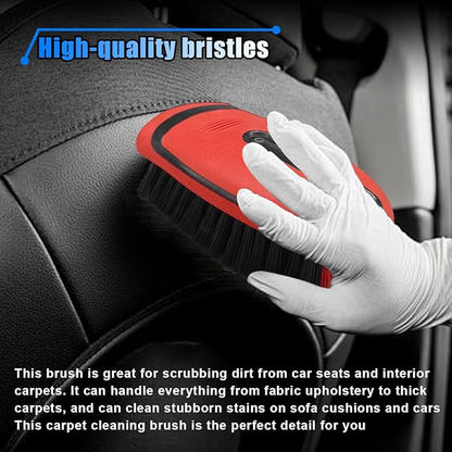 Carpet and Upholstery Cleaning Brush - Stiff Bristle Carpet Scrubber Car Cleaning Brush for Car Interior and Home - Leather Brush Auto Detailing Scrub Brushes for Couch, Floor Mats, Clothes (Red)