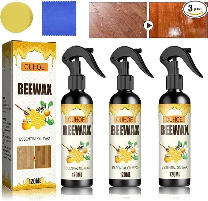 3 Pcs Natural Beeswax Care Spray & Restorer,Beeswax Wood Polish,For Living Room Kitchen And Wooden Furniture Floors.(360ML)
