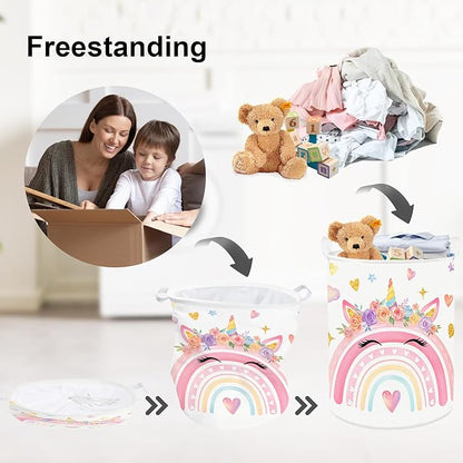 Clastyle Adorable Rainbow Laundry Basket Kids Clothes Book Storage Basket Gift Toy Box for Bedroom Decor,Unicorn,36x45 cm