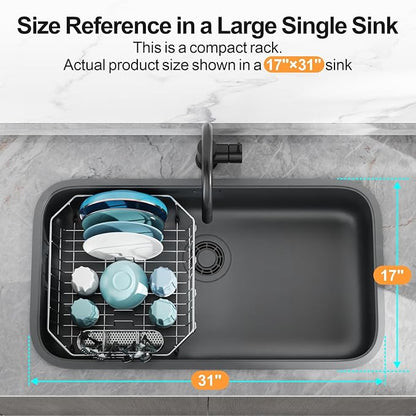 GSlife Small in Sink Dish Drying Rack - Stainless Steel Compact Dish Drainer for RV Kitchen Apartment Sink, Rust Resistant Inside Sink Rack, 1–2 Person Households, 13.1" W x 14.4" L, Silver