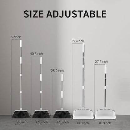 Broom with Dustpan Combo Set, Hand Broom and Dustpan Set for Sweeping Indoor Angle Broom for Home Office Kitchen Lobby Floor Pet Hair Indoor&Outdoor Cleaning (White&Gray)
