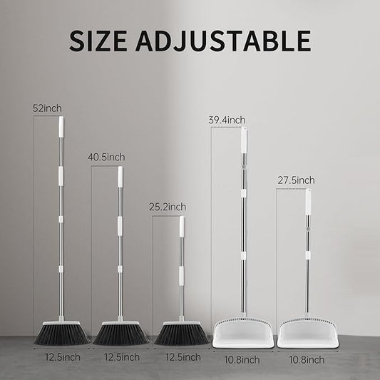 Broom with Dustpan Combo Set, Hand Broom and Dustpan Set for Sweeping Indoor Angle Broom for Home Office Kitchen Lobby Floor Pet Hair Indoor&Outdoor Cleaning (White&Gray)