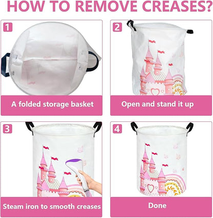 MAIZMZ Kids Hamper Pink Castle Storage Bins Organizer Toy Box Laundry Basket Large Canvas Collapsible Chest for Home/Dorm/Kitchen/Pet/Office/Closet/Shelf/Gift Baskets