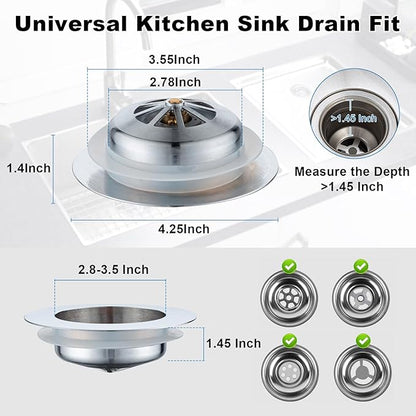 Kitchen Sink Drain Strainer – New Upgraded Kitchen Sink Stopper with One Extra Basket Filter – Premium Brass Material Pop Up Sink Strainer for US Standard 3-1/2 Inch Kitchen Drain, Silver