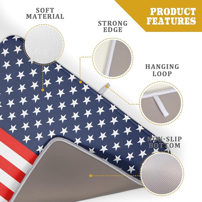 Red Blue Patriotic Star Stripes Dish Drying Mat For Kitchen Counter 4th of July Independence Day American Flag Microfiber Absorbent Drying Mats Reversible Kitchen Countertop Drainer Pad 18x24 Inch