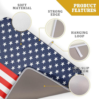 Red Blue Patriotic Star Stripes Dish Drying Mat For Kitchen Counter 4th of July Independence Day American Flag Microfiber Absorbent Drying Mats Reversible Kitchen Countertop Drainer Pad 18x24 Inch