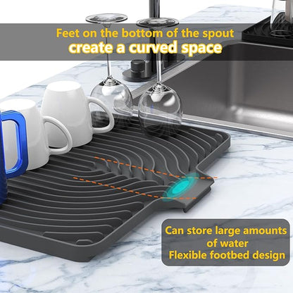 Silicone Drying Mat for Kitchen Counter , Dish Drying Rack Matt with Built in Drain, Small Dry Mats for Dishes Drying Pad for Kitchen Counter (18×12inch Extra Raised, gray)