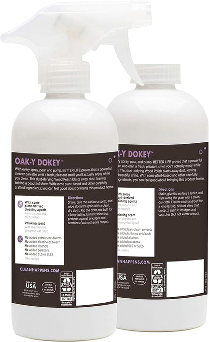BETTER LIFE Wood Furniture Polish - Wood Cleaner & Dusting Spray for Tables, Banisters or Floor - Great Wood Seasoning for Old Wooden Cabinet, Antique Restorer - 16oz (2Pack) Cinnamon & Lavender