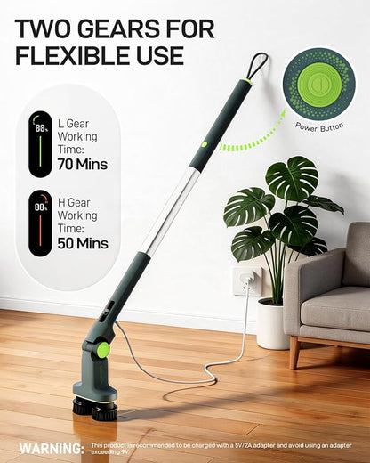 Electric Spin Scrubber, Cordless Power Scrubber with Dual Rotating Brush Heads, Adjustable Angle Handle 90°-180° 6 Replaceable Attachments, IPX7 Waterproof for Bathroom, Tile, Floor, Tub (C1 Plus)