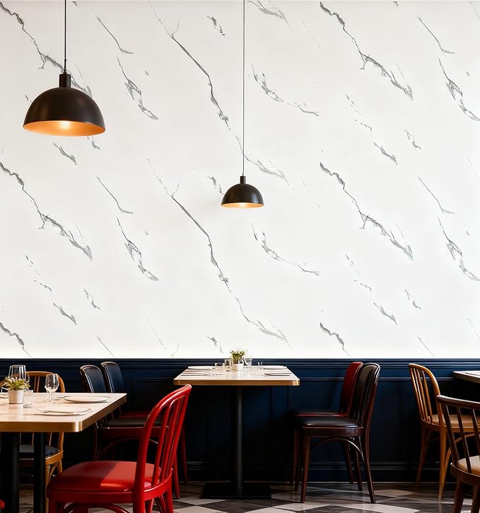 Carrara White Marble Peel and Stick Wallpaper, Glossy Texture Vinyl Wall Panels, Waterproof Renter Friendly, 23.6" x 118", TV Accent Wall, Bathroom, Foyer, Coffee Shop Decor