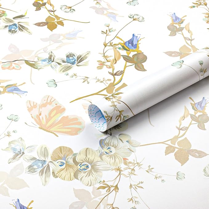 Dimoon 78.7"x17.3" Peel and Stick Wallpaper Floral Beige White Boho Contact Paper Brown Wallpaper Removable Self Adhesive Waterproof Wall Paper Bedroom Bathroom Kitchen Thicken Vinyl Roll