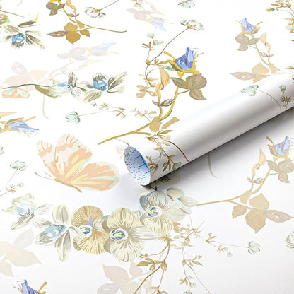Dimoon 78.7"x17.3" Peel and Stick Wallpaper Floral Beige White Boho Contact Paper Brown Wallpaper Removable Self Adhesive Waterproof Wall Paper Bedroom Bathroom Kitchen Thicken Vinyl Roll