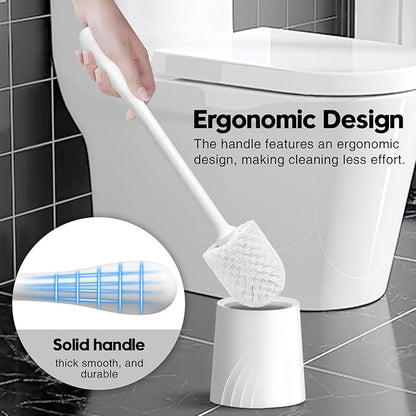 2 Pack Toilet Brush and Holder Set, Toilet Bowl Brush with Non-Slip Handle for Deep Cleaning, Nylon Bristles, Bathroom Accessories White