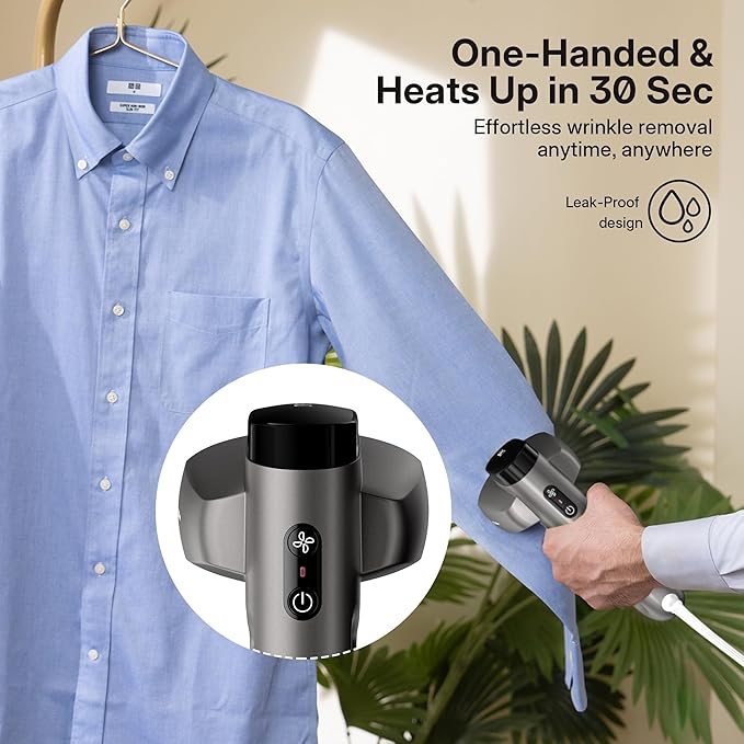 Vacuum Steamer for Clothes, GKJ Handheld Clothes Steamer, 2300Pa Suction Portable Travel Fabric and Garment Steamer, 2-in-1 Steamer & Iron, 118ml Water Tank (for 110-120V)