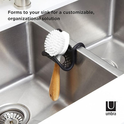 Umbra Sling Sponge Holder for Kitchen Sink – No Suction Cups, Flexible Caddy for Sinks and Faucets, Modern Design, Black