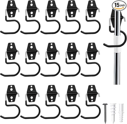 15 Pack Broom Holder Wall Mount - Heavy Duty Metal S Hooks with Anti-Slip Coating, Tool Hangers for Garage, Shed & Garden Organization, Includes Screws & Anchors