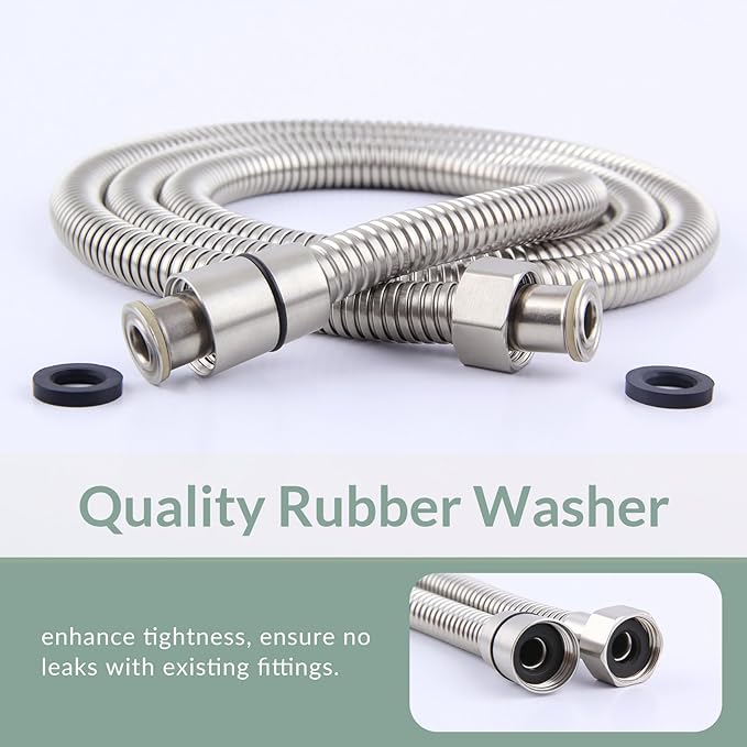 Flexible Shower Hose 59 Inches, APLusee 304 Stainless Steel Shower Tube With Swivel Brass Connector, Extension Replacement Part For Handheld Sprayer And Bidet, Brushed Nickel