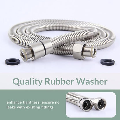 Flexible Shower Hose 59 Inches, APLusee 304 Stainless Steel Shower Tube With Swivel Brass Connector, Extension Replacement Part For Handheld Sprayer And Bidet, Brushed Nickel