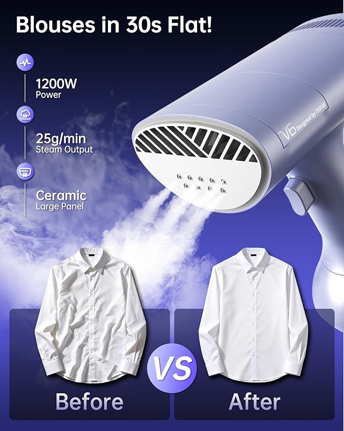 Morus Vacuum Steamer for Clothes, 3600Pa Suction Handheld Clothes Steamer, Remove Dust, 1200W Portable Steamer for Home and Travel, Steamer ＆ Iron 2 In 1, 170ml Water Tank (110-120V)