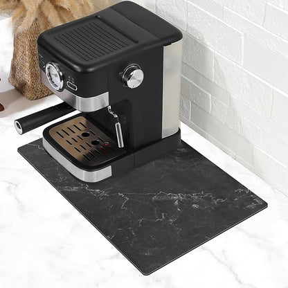 SUEH DESIGN Coffee Mat, Absorbent Dish Drying Mat 19.6 x 11.8 in Quick Dry Coffee Mat Large Drying Mats for Kitchen Counter Coffee Bar, Marble Black