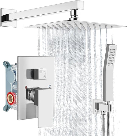 Aolemi Shower Faucet Set Rain Shower System with Handheld Spray Bathroom Shower Combo Rough-in Valve and Shower Trim Kit Included Polish Chrome 8 Inch Wall Mount Shower Head