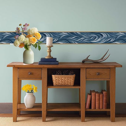 Blue Abstract Wallpaper Border 196x4 Inch Peel and Stick Wall Border Modern Wave Pattern Removable Vinyl Wall Trim Bathroom Kitchen Living Room Bedroom Home Decor