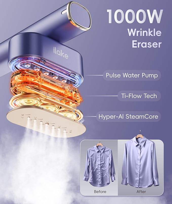 Steamer for Clothes, 1000W Portable Garment Steamer Travel Size, 100-240V Dual Voltage, 120ml Tank Handheld Steam & Iron 2 in 1, for Home, Business, Global & Europe Traveling, Blue