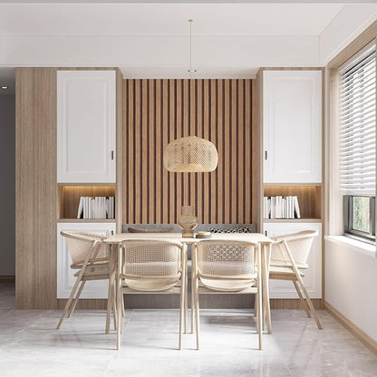 Yun-aeon Natural Wood Peel and Stick Wallpaper Wood Slats - 17.3"x 480" Tan Self-Adhesive Waterproof Vinyl Removable Wall Paper for Wall Decor Bedroom