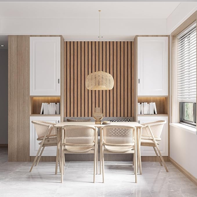 Yun-aeon Natural Wood Peel and Stick Wallpaper Wood Slats - 17.3"x 1200" Tan Self-Adhesive Waterproof Vinyl Removable Wall Paper for Wall Decor Bedroom