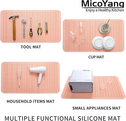MicoYang Silicone Dish Drying Mat for Multiple Usage,Easy clean,Eco-friendly,Heat-resistant Silicone Mat for Kitchen Counter or Sink,Refrigerator or Drawer Liner Pink 4XL 32 inches x 18 inches