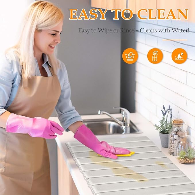 Stone Drying Mat for Kitchen Counter – Quick Dry PU-Coated Diatomaceous Earth Dish Drying Mat, Foldable & Non-Slip, Fast Absorbent Drying Stone for Sink & Countertop, 24"x16"