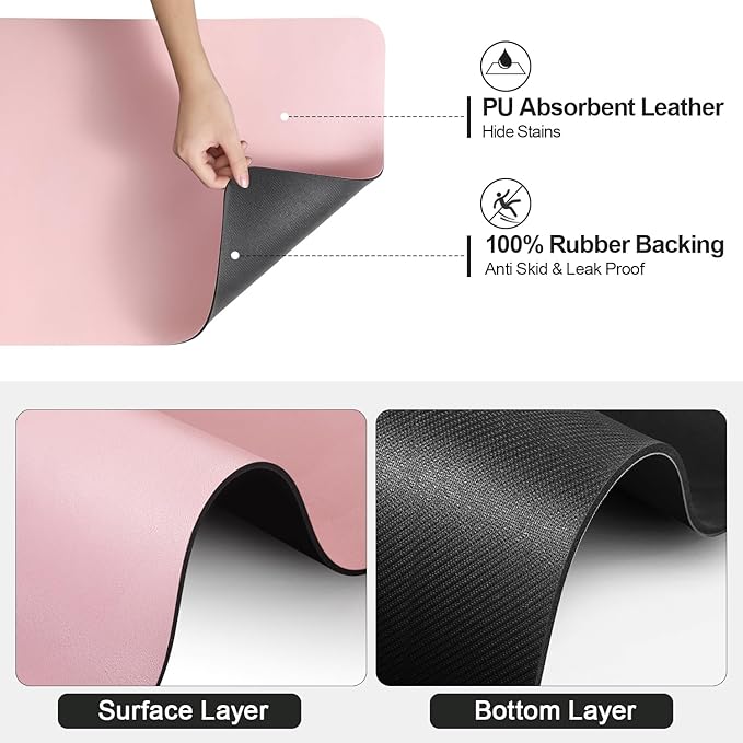 Ecotrim - Dish Drying Mat for Kitchen Counter | Coffee Bar Mat for Countertops | Heat Resistant Drainer Mat with Non-slip Rubber Backed | Hide Stain Kitchen Absorbent Draining Mat | Pink 16"x20"