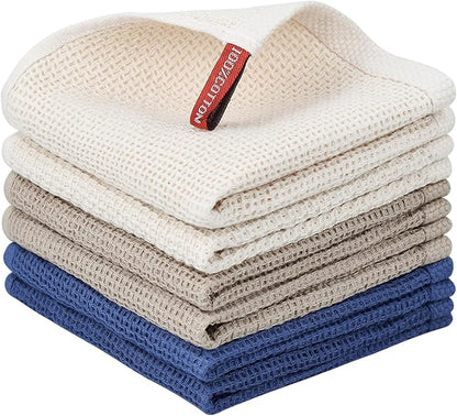 Nialnant 100% Cotton Kitchen Dish Towels,Waffle Weave Dish Cloths for Washing Dishes,Soft Absorbent Dish Rags,Quick Drying Cleaning Rags-12x12 in, 6 Pack