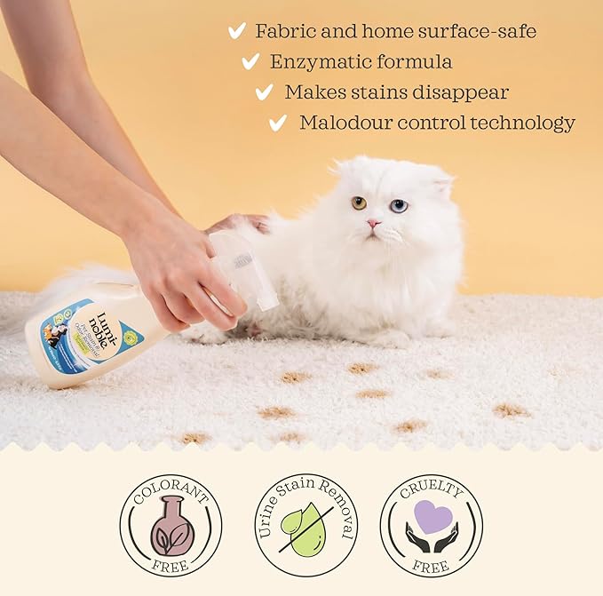 Lumi-Noble Pet Stain & Odor Remover Spray – enzyme cleaner for dog urine and poop carpet, Upholstery & Fabrics – Eliminates Cat Pee, Feces, Vomit & Tough Stains, Eco-Friendly, Vegan, Citrus Scent