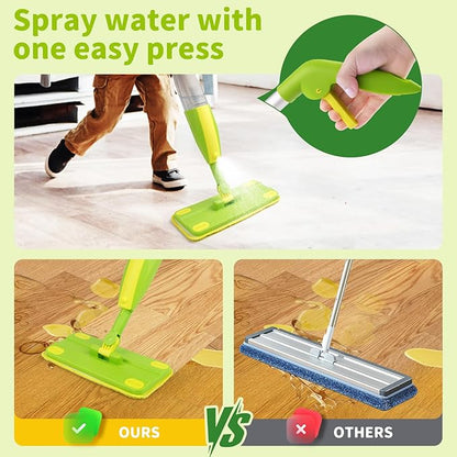 Kids Spray Mop,Toddler Mop Cleaning Set, Real Working Mini Mop & Kids Broom Dustpan Set, Housekeeping Pretend Play Toy, Montessori Kid Cleaning Toy Set Includes Organizer Clip -Green