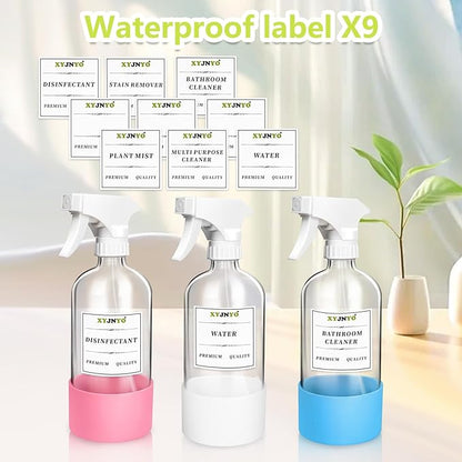 Glass Spray Bottles, 16oz Refillable Containers, Adjustable Spray Nozzles, Spray Bottles for Hair, Solutions, Cleaning, Gardening, Aromatherapy, Pets, Hair -Clear